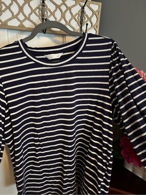 Lauren Conrad Navy and White Striped Long Sleeve Top